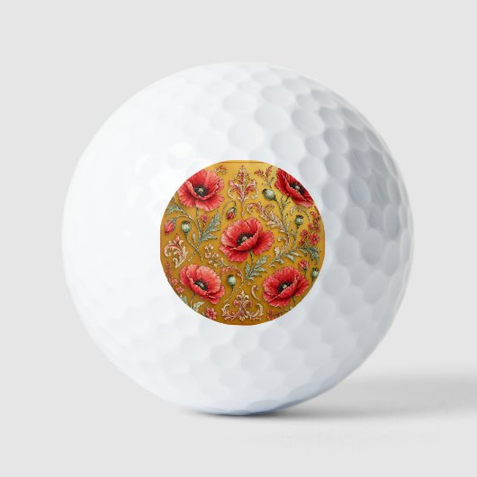 Mohn fleur goldenes Design Golfball (Vorderseite)