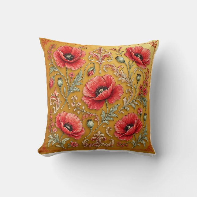 Mohn fleur goldenes Design Kissen (Vorderseite)