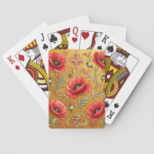 Mohn fleur goldenes Design Spielkarten (Rückseite)