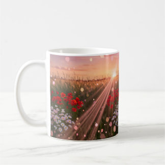 Mohn & Gänseblümchen Sonnenuntergangswiese – Golde Kaffeetasse