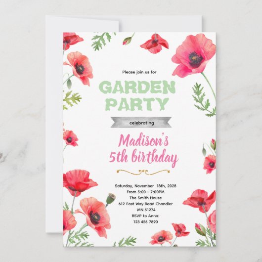 Mohn Gartenparty-Einladung Einladung (Vorderseite)