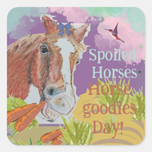 Mohn lächelt bunt, Pferd lächelt Quadratischer Aufkleber (Vorderseite)
