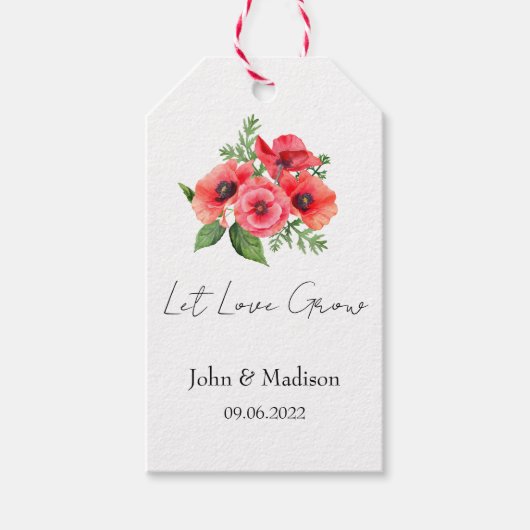 Mohn | Lass Liebe wachsen Hochzeitssamen Geschenkanhänger (Vorderseite)