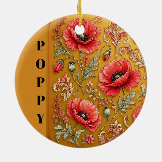 Mohn-Lilien golden Design Keramik Ornament (Hinten)