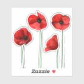 Mohn mit Aquarellfarbe. Rote Blume. Sommerblümchen Aufkleber (Blatt)