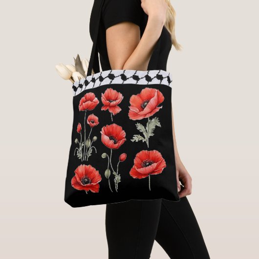 Mohn mit palästinensischer Hattah-Tasche Tasche (Von Nahem)