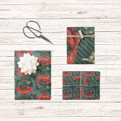 Mohn mit Vintager Art-Deco-Rahmen Geschenkpapier Set