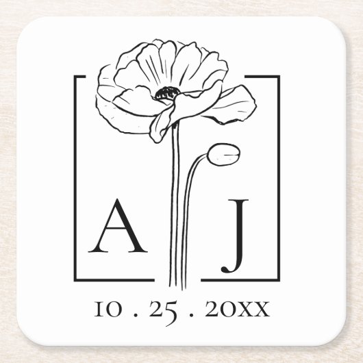 Mohn-Monogramm Rechteckiger Pappuntersetzer (Vorderseite)