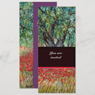 MOHN-, OLIVENBAUM- UND KLATSCHMOHN-FELDER,lila Einladung