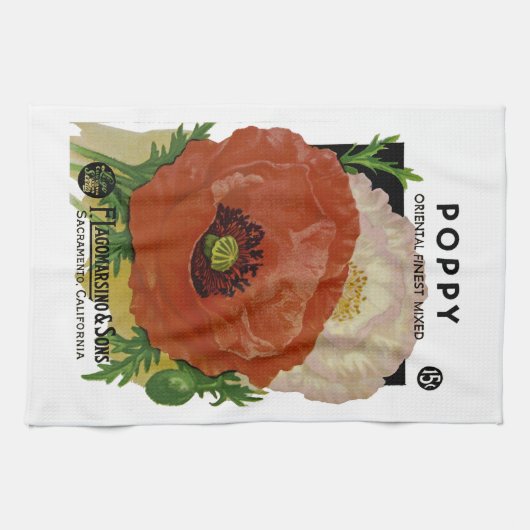 Mohn-Paket-Aufkleber Geschirrtuch (Horizontal)