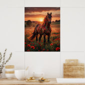 Mohn Pferd Sonnenuntergangs Lauf Poster (Küche)