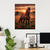 Mohn Pferd Sonnenuntergangs Lauf Poster (Heimbüro)