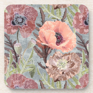 Mohn rosa floral vintage grauer Hintergrund stilvo Getränkeuntersetzer
