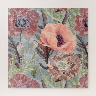 Mohn rosa floral vintage grauer Hintergrund stilvo Puzzle