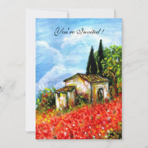 MOHN TUSKANISCHE LANDSCHAFT Rote Blumenfelder Schw Einladung