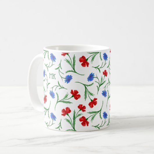 Mohn und Cornflower, Rot-Blau-Blütenmonogramm Kaffeetasse (Vorderseite Links)