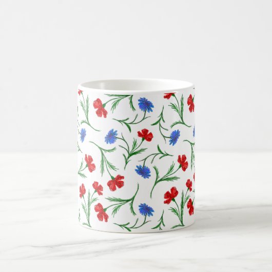 Mohn und Cornflower, Rot-Blau-Blütenmonogramm Kaffeetasse (Mittel)