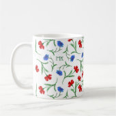 Mohn und Cornflower, Rot-Blau-Blütenmonogramm Kaffeetasse (Links)