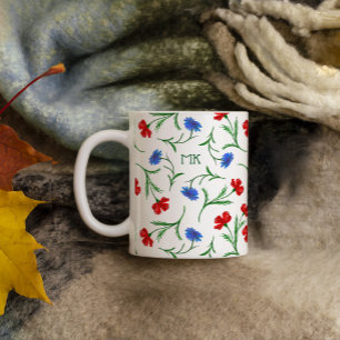 Mohn und Cornflower, Rot-Blau-Blütenmonogramm Kaffeetasse