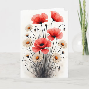 Mohn und Gänseblümchen - Aquarellblumen Karte