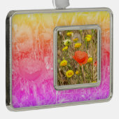 Mohn und gelbe Gänseblümchen Rahmen-Ornament Silber (Rechts)