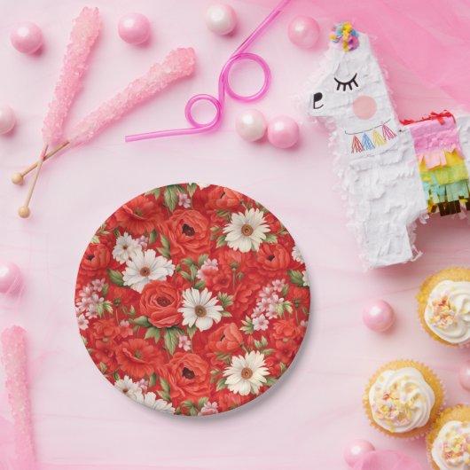 Mohn und Kamillenrot-weiße Blume Pappteller (Party)