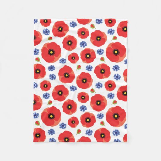 Mohn- und Kornblumenmuster Fleecedecke (Vorderseite)