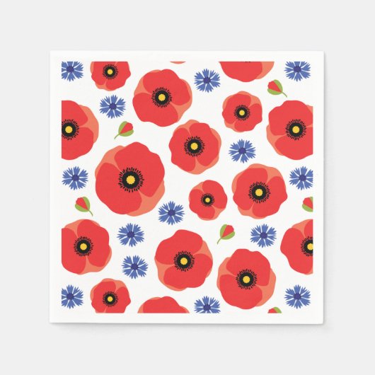 Mohn- und Kornblumenmuster Serviette (Vorderseite)