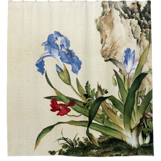 Mohn und Schmetterling Blume Kunst und Kultur Duschvorhang (Vorderseite)