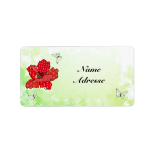 Mohn und Schmetterlinge Adressaufkleber