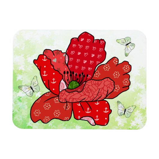 Mohn und Schmetterlinge Magnet (Horizontal)