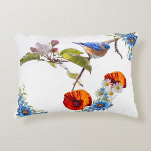 Mohn und Vogel Dekokissen