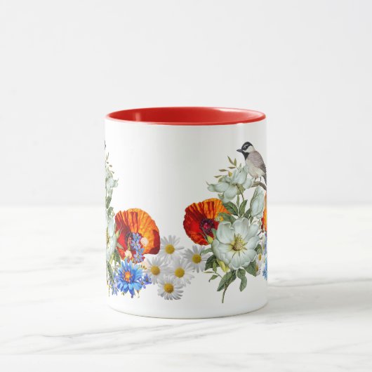 Mohn und Vogel Tasse (Zentrum)