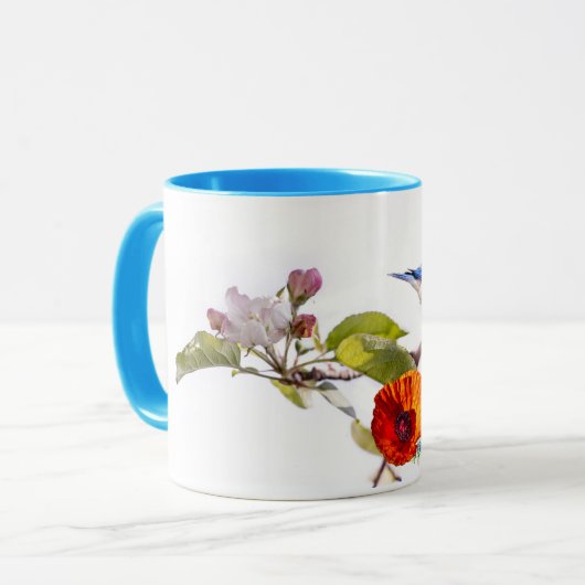 Mohn und Vogel Tasse (Vorderseite Links)