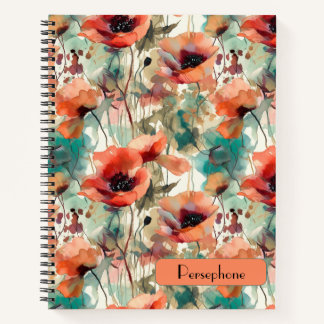 Mohn-Wasserfarben-Blumen-Spiralblock Notizblock