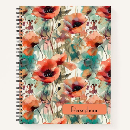 Mohn-Wasserfarben-Blumen-Spiralblock Notizblock (Vorderseite)