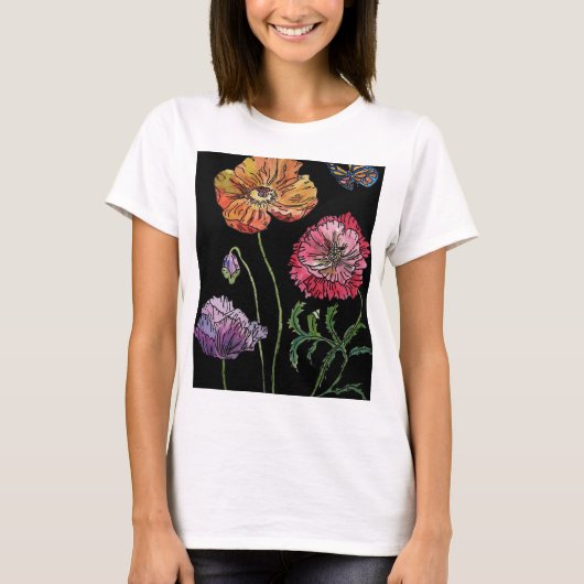 Mohn Wasserfarbenen Malerei T-Shirt (Vorderseite)