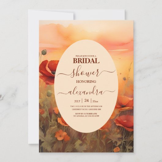 Mohn-Wildblume minimalistisches modernes Brautpart Einladung (Vorderseite)