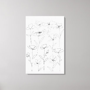 Mohn-Wildblume Schwarz-Weiß-Minimal-Blumenmotiv Leinwanddruck