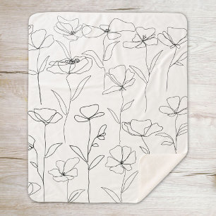Mohn-Wildblume Schwarz-Weiß-Minimal-Blumenmuster Sherpadecke