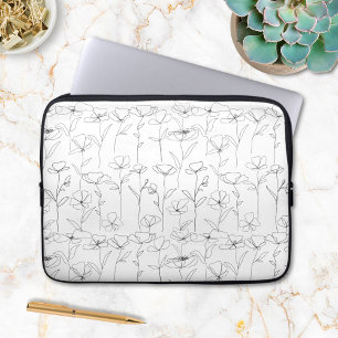 Mohn-Wildblume Schwarz-Weiß Minimalistisches Flora Laptopschutzhülle