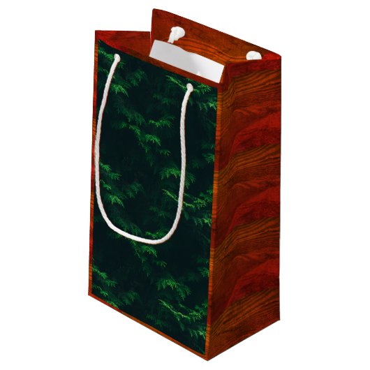 Mohnbaumkorn rustikal-grün kleine geschenktüte (Rückseite Schrägansicht)