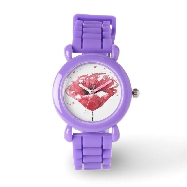 Mohnblume, Aquarell Armbanduhr (Vorderseite)
