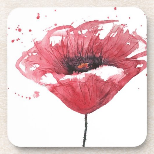 Mohnblume, Aquarell Getränkeuntersetzer (Vorderseite)