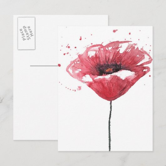 Mohnblume, Aquarell Postkarte (Vorne/Hinten)