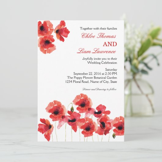 Mohnblume Blume Einladung Hochzeit (Stehend Vorderseite)