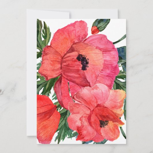 Mohnblume Blume Wasserfarben Rote Blüte Hochzeit Einladung (Rückseite)