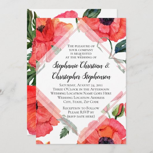 Mohnblume Blume Wasserfarben Rote Blüte Hochzeit Einladung (Vorne/Hinten)