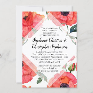 Mohnblume Blume Wasserfarben Rote Blüte Hochzeit Einladung