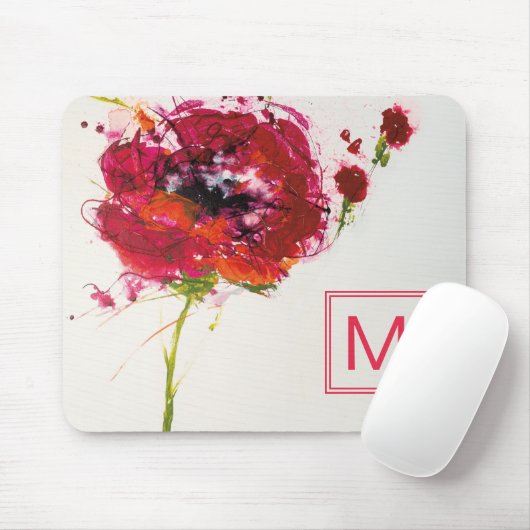 Mohnblume des Monogramm-| auf Weiß Mousepad (Mit Mouse)